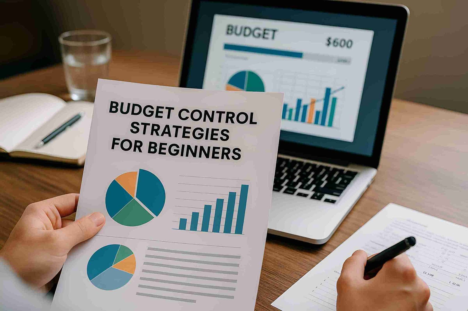 Marketer reviewing Google Ads budget plan and ROI improvement charts